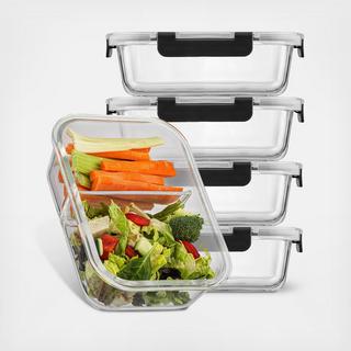 2-Sectional Food Prep Storage Containers, Set of 5