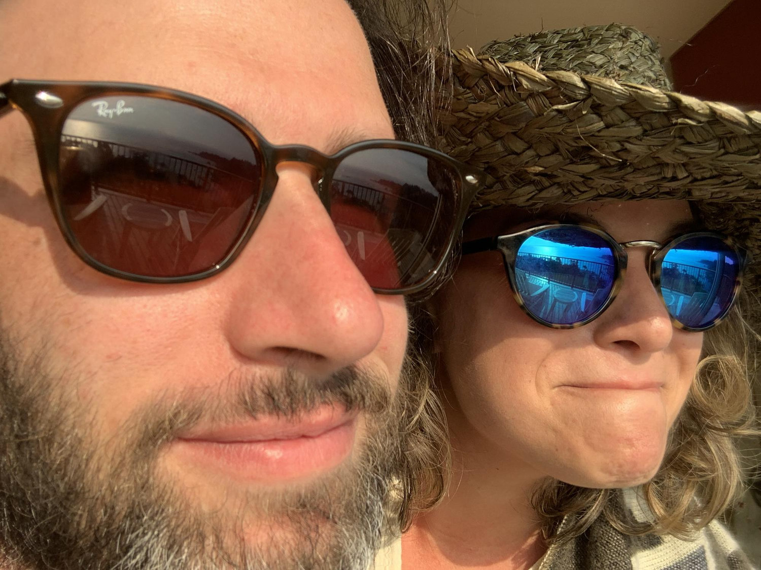 Taken in Carmel by the sea — we were trying to catch the reflection of the sunset in our sunglasses so we could have a photo with it. Was hard to hold back our laughter 😇