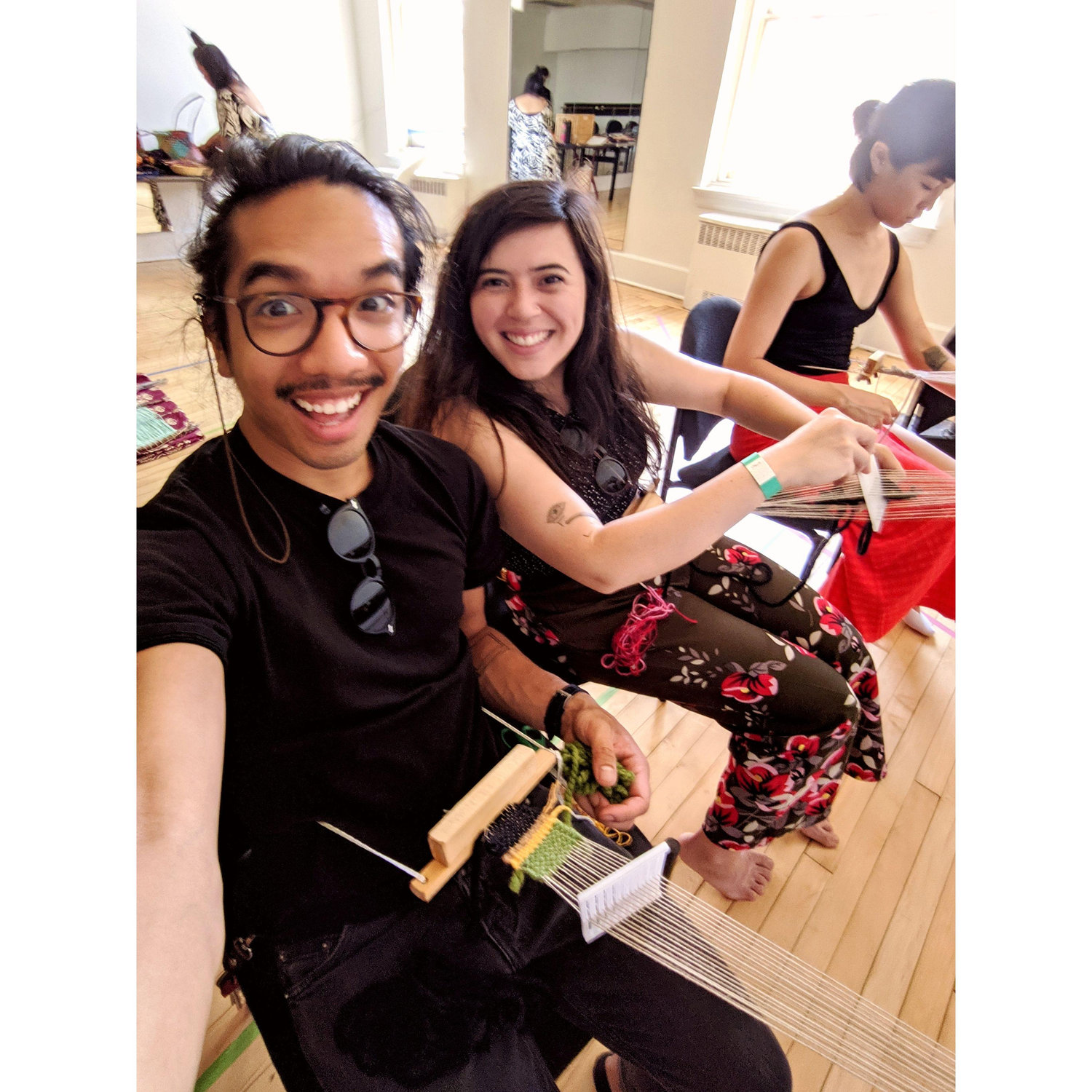 Taking a weaving class, near Don's birthday (July 2019)