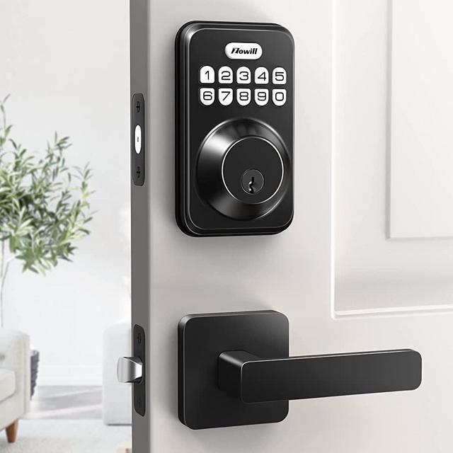 Keyless Entry Door Lock with 2 Handles, Zowill Electronic Keypad Deadbolt, Auto-Locking, Anti-Peeping Password, Digital Smart Code Door Lock, Front Door Handle Sets, Matte Black