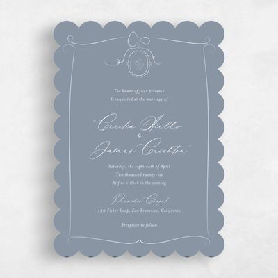 Blue Scalloped Wedding Invitation - Lucille Classic