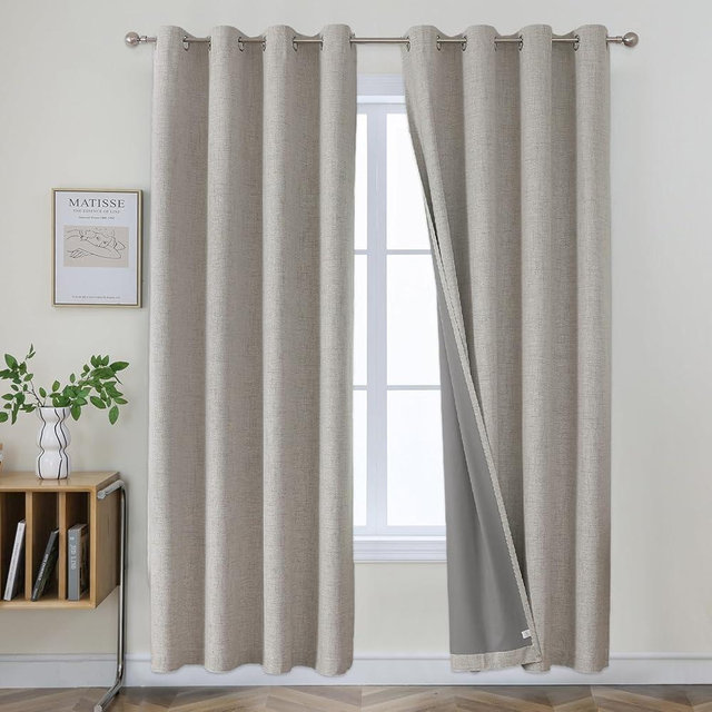 Joydeco Blackout Curtains 84 Inches Long 2 Panels Burg, Room Darkening Curtains 84 Inches Long for Bedroom, Textured Thermal Curtains 84 Inch Length 2 Panels Set(42x84 inch, Greyish White)