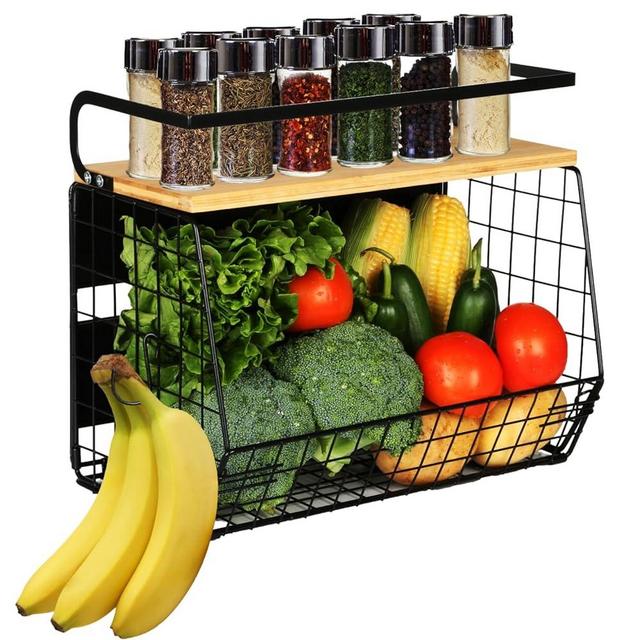 1 Set Magnetic Shelf for Refrigerator with Wood Lid, Fruit Potato & Onion Storage Bins, Pantry Organizers & Storage, Large Container Magnetic Spice Rack for Refrigerator, Kitchen Counter, Cabinet