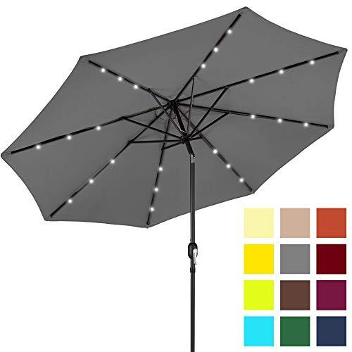 Best Choice Products 10ft Solar LED Lighted Patio Umbrella w/Tilt Adjustment, Fade-Resistant Fabric - Gray