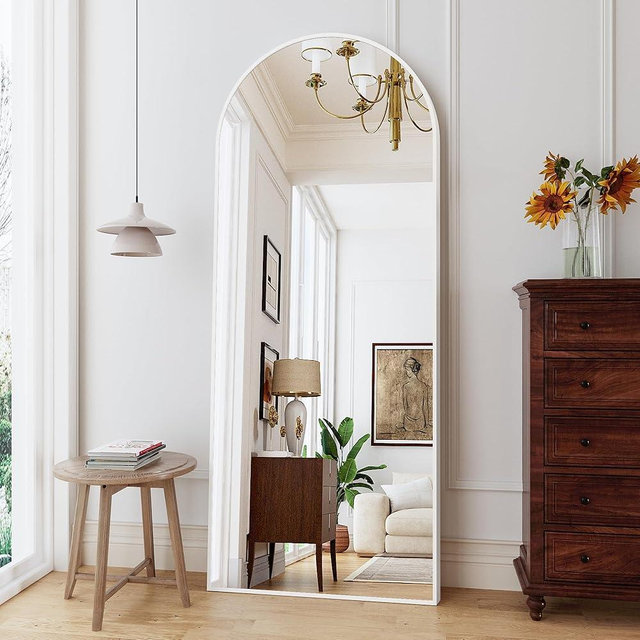 ZMYCZ Mirror Full Length, 70"x26" Arched Full Length Mirror, Arch Mirror with Stand, Large Standing Mirror, Oversized Full Body Mirrors with Aluminum Frame for Bedroom, Living Room (White)