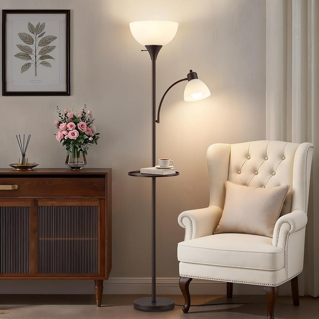 Luvkczc 72" Floor Lamp with Table, Adjustable Reading Lights, Modern Torchiere Floor Lamps for Living Room, Bedroom, Office, Brown【Bulb not Included】