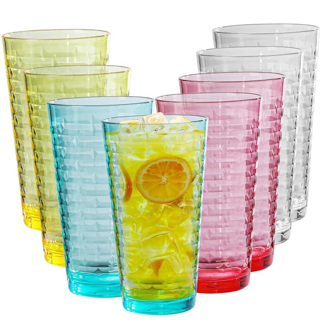 AKMQYM BPA-Free Plastic Tumblers 8 Pack (8x22oz) | Reusable Dishwasher Safe | Stackable Shatterproof Cups | Plastic Drinkware & Drinking Tumblers for Restaurant, Home, Party