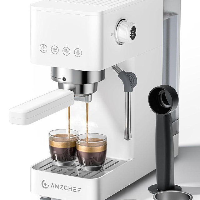 AMZCHEF Espresso Machine 20 Bar, Compact Espresso Maker with Steam Milk Frother, Coffee Maker with 50oz Removable Water Tank for Home, Coffee Machine for Cappuccino, Latte, Americano, 1350W