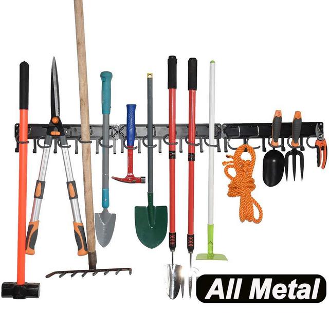 YueTong All Metal Garden Tool Organizer,Adjustable Garage Wall Organizers and Storage,Heavy Duty Wall Mount Holder with Hooks for Broom,Rake,Mop,Shovel.(3 Pack)