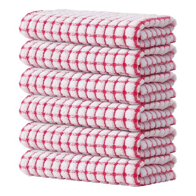 Kitinjoy Cotton 6 Pack Terry Kitchen Towels, 16 x 25 Inches Super Soft and Absorbent Dish Towels, Quick Drying Hand Towels for Kitchen Drying, Red