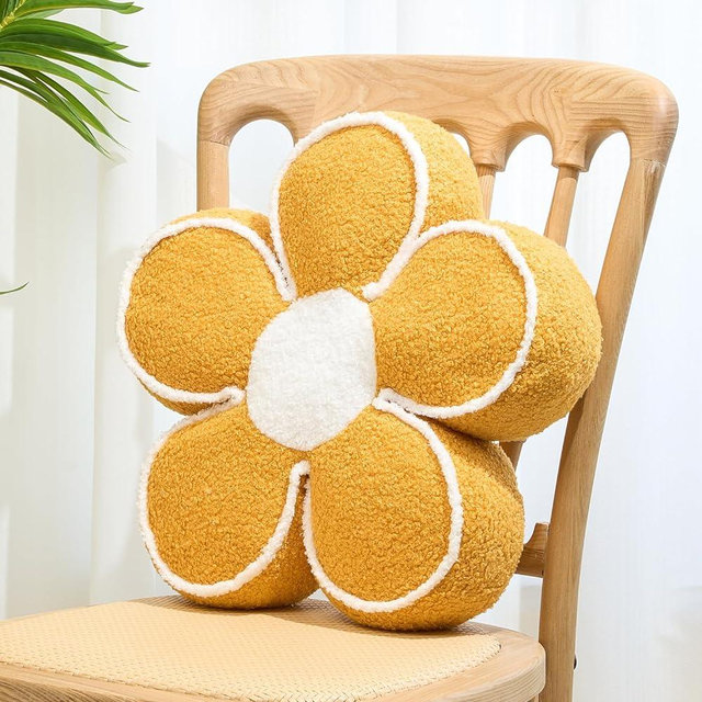 Sioloc Flower Pillow Flower Throw Pillow Flower Floor Cushion Cute Seat Cushion Aesthetic Floor Cushion Decorative Throw Pillow for Bed,Couch(Yellow,15.7")