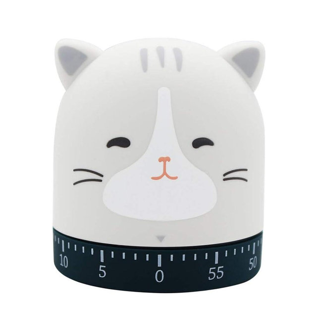 Ranvi Cute Animal Shapes Kitchen Timer, 60-Minute Mechanical, No Battery Needed（Kitten）