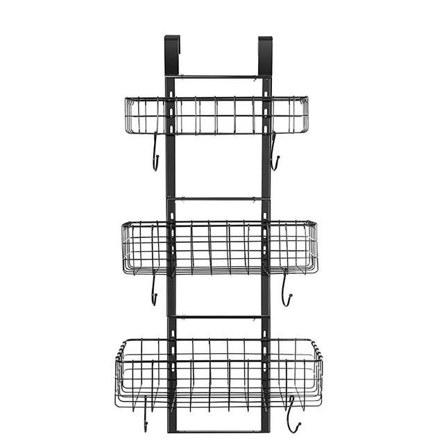 Detachable 3-Basket Over The Door Organizer, Heavy Duty Iron Hanging Shelf Door Back Storage Organizer Rack for Kitchen, Bathroom(Black).