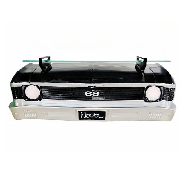 Sunbeltgifts Chevrolet Nova SS Floating Wall Shelf - LED Headlights with Tempered Glass for Vintage Car Decor + Man Cave Accessories - Classic Car Gift (19.3 x 6.3 x 6.9 in)