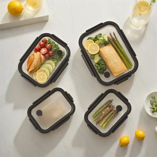 4-Piece Rectangular Glass Food Container Set with Lid
