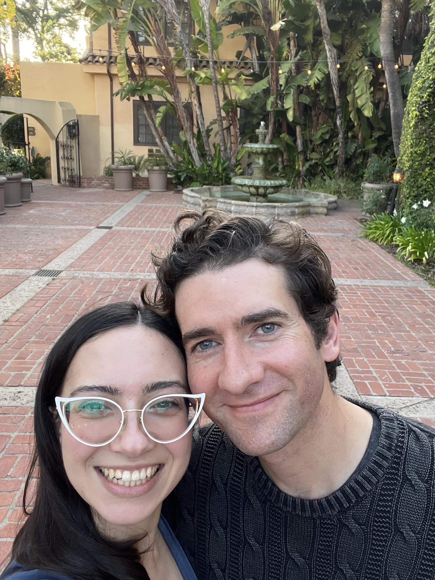 Here we are in the courtyard of the Santa Maria Inn, planning the wedding! We are SO EXCITED to celebrate with you!