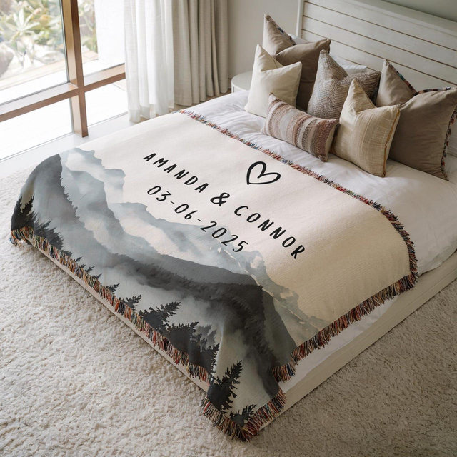 Personalized Wedding Blanket with Names & Date, Anniversary Engagement Throw, Custom Couple Gift, Bridal Shower or Bachelorette Present
