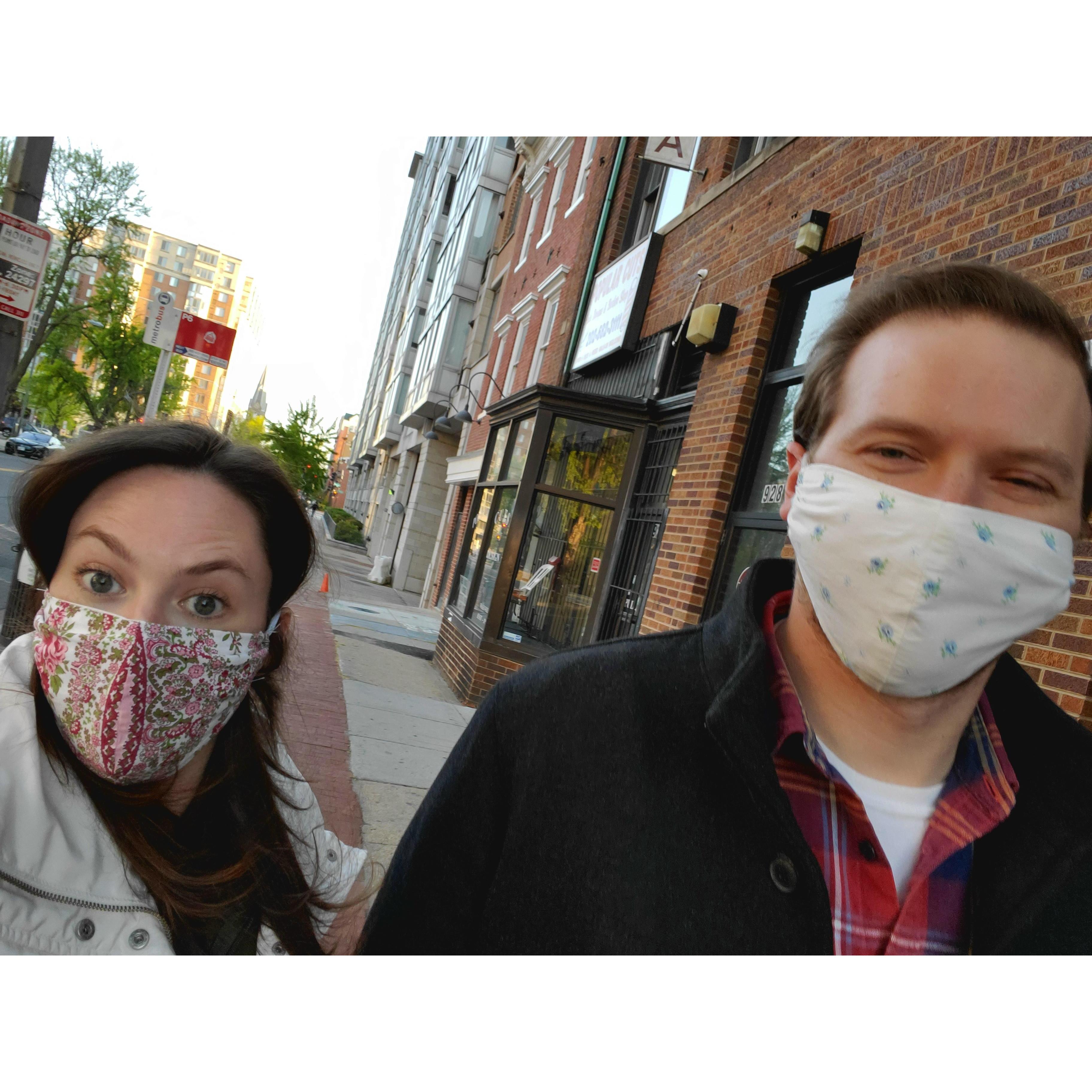 Obligatory mask picture, a standard look when we leave our house for now.
