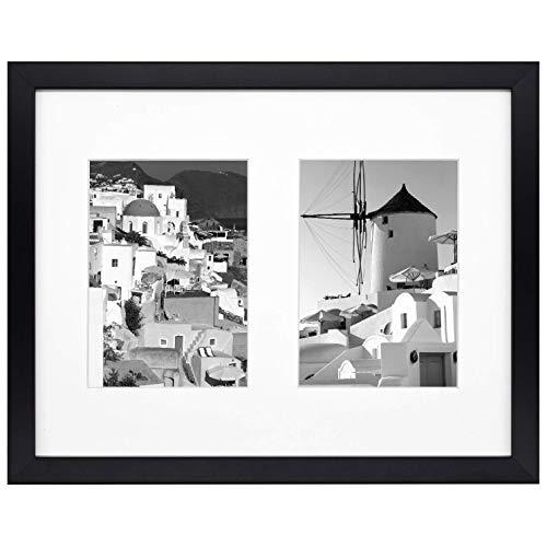 Golden State Art, 11x14 Black Photo Wood Collage Frame with Real Glass and White Mat displays (2) 5x7 Pictures