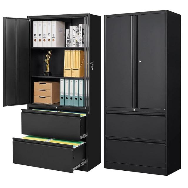 STANI 2 Drawer Lateral File Cabinet, Metal Storage Cabinet with Drawers, Locking File Cabinet with Storage Shelves, Metal Storage Cabinets for Letter/Legal/F4/A4 Size Files (Two Drawer, Black)