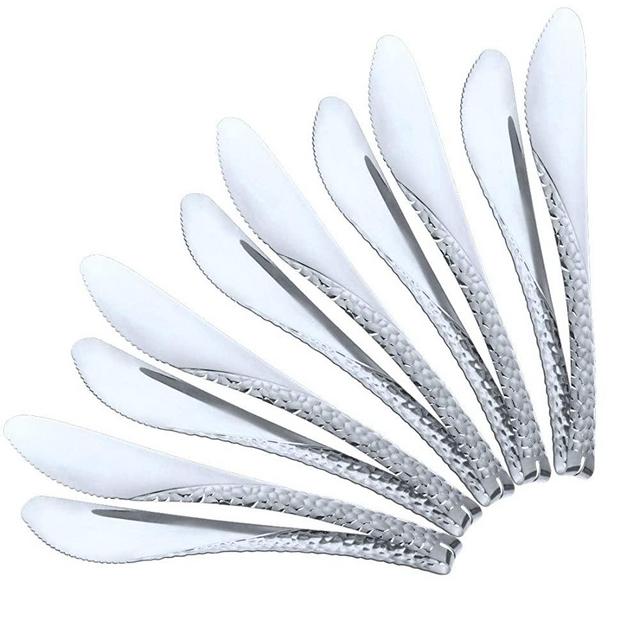 Kitchen Food Clamp Serving Tongs 18/10 Stainless Steel BUY&USE Pack of 6 10-Inch Hammered Surface Silver Kitchenware for Bread Barbecue Baking