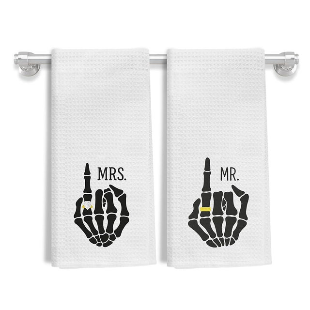 FGFK Mr and Mrs Gifts Kitchen Towels, Gothic Wedding Gifts for Couples Newlyweds Dish Tea Towels for Kitchen Decor, Just Married Gifts Decorative Hand Towels for Bathroom, 16x24 Inch Set of 2