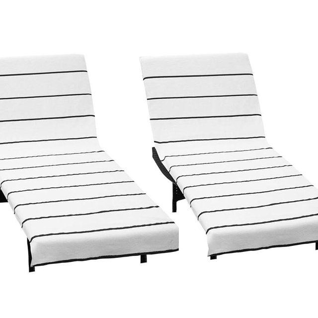 COTTON CRAFT Pool Lounge Chair Cover - 2 Pack Terry Towel Chaise Lounge Cover - Soft Cotton Absorbent Striped Towel Beach Chair Cover - Oversized 32 in W x 82 in Length x 7 in Pocket – White Black