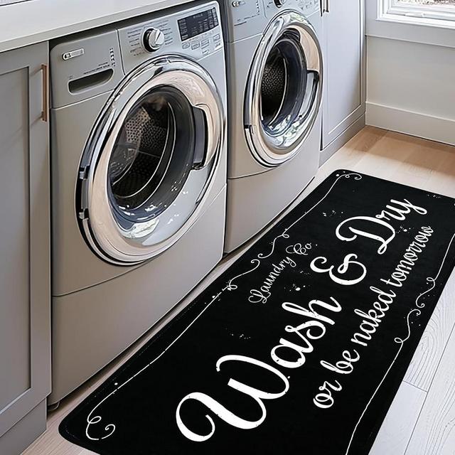 EYECY Laundry Room Rug Runner 20"X59" Non Slip TPRback Laundry Rug for Laundry Room Decor Bordered Design Washable Runner Rug for Kitchen Floor Laundry Room Bathroom Hallway Entryway Area Rugs-Black-1