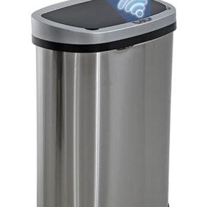 13 Gallon Trash Can with Lid | Automatic Touchless Garbage Can | Odor Control | Modern Oval Design | Easy to Clean | Stainless Steel | Fits Any Kitchen, Bathroom, Office or Home