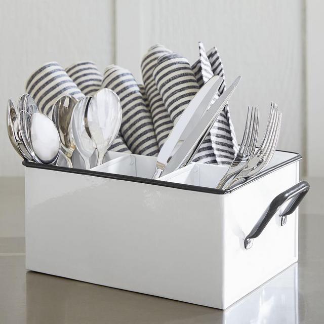 Handcrafted White Enamel Flatware Caddy
