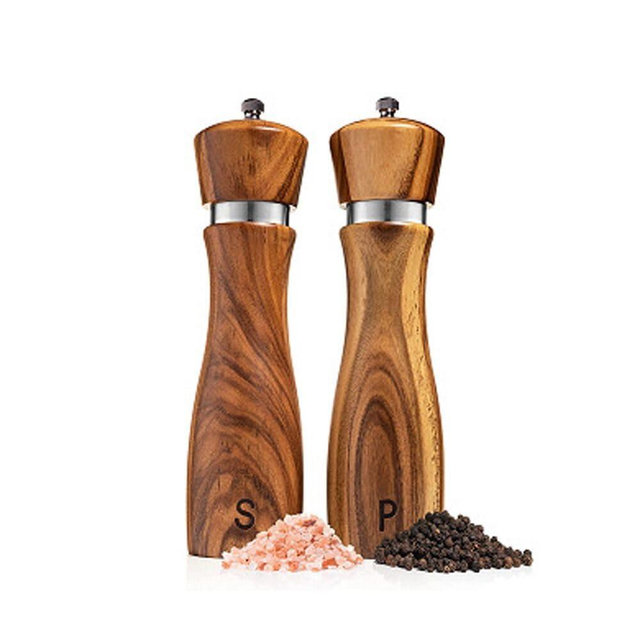Leiyiida Salt and Pepper Grinder Set, Acacia Wood Salt Shaker with Ceramic/Stainless Steel Core, Modern and Elegant Wooden Salt and Pepper Set(2 Pack)