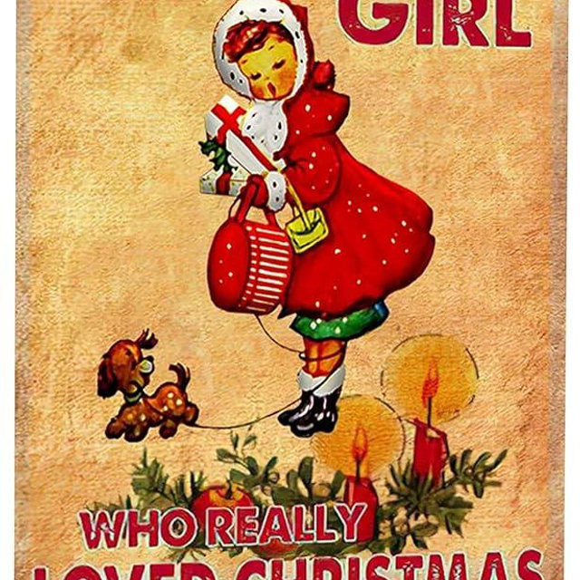 Joyline Rustic Christmas Decor Women Girls Gift Just A Girl Who Loved Christmas Funny Tin Sign for Home Farmhouse Kicthen Bedroom She Shed Wall Decor 8 x 12 inches (3241)