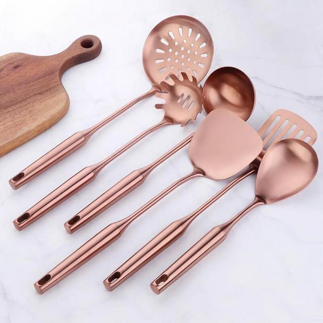 Contour Couture Kitchen 1Pc Rose Gold Kitchenware Stainless Steel Cooking Tool Rice Soup Spoon Pasta Fork Kitchen Accessories Server Kit Dinner Utensil Slotted Spatula
