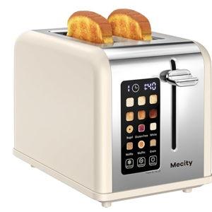 Touch Screen Toaster, 1.5" Wide Slot, Stainless Steel Smart Toaster for Bagels, Muffins, Waffles, Gluten-Free Breads, Defrost, Reheat, Timer, 120V 825W, Cream Color