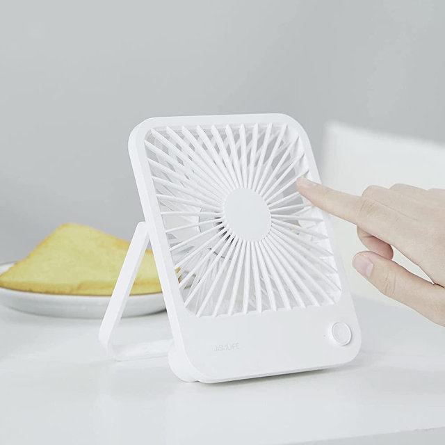 JISULIFE Desk Fan Battery Rechargable Fan，4500mAh 180°Foldable Portable Personal Fan, 4 Speeds Adjustable Long Battery-life for Home Office Travel Outdoor-White