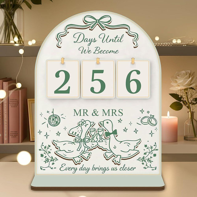 Wedding Countdown Calendar for Bride, Days Until We Become Mr Mrs Counter Sign, Engagement Gifts for Couples, Bridal Shower Wedding Gifts Keepsake, Gifts for Fiance Her, Engagement Party Decorations