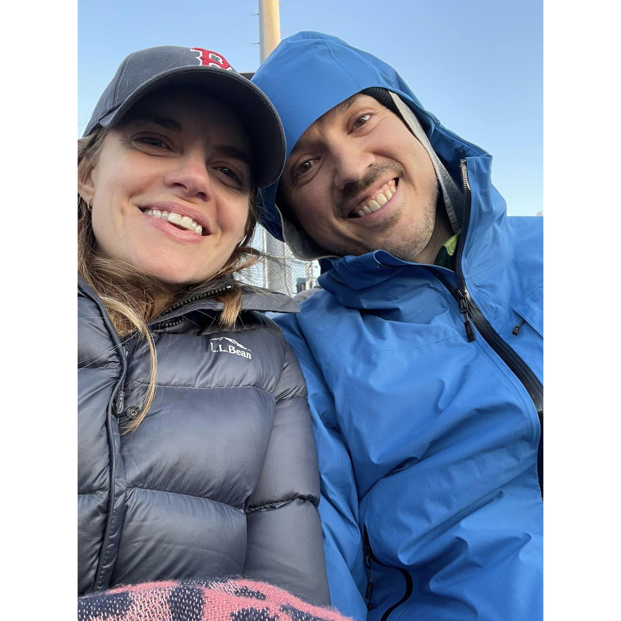 Watching the Sea Dogs play in Portland! Must have been a spring game since we were all bundled up.