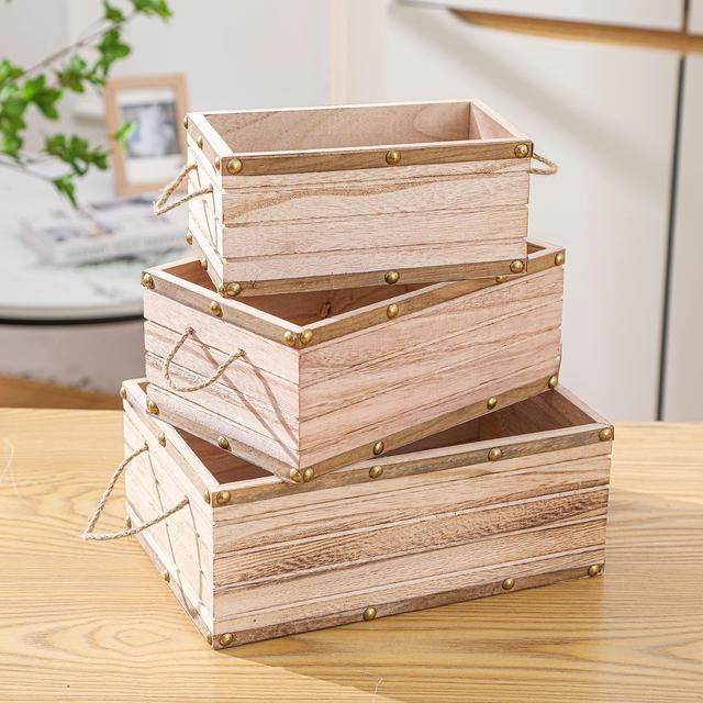 WILL BE USED AT THE WEDDING 😃 Quan Shuo Antique Wooden Nesting Box with Rope Handles, Decorative Farmhouse Wooden Storage Box, Set of 3 (Brown)