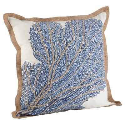 Navy Blue Sea Fan Coral Print Cotton Throw Pillow (20") - Saro Lifestyle®
