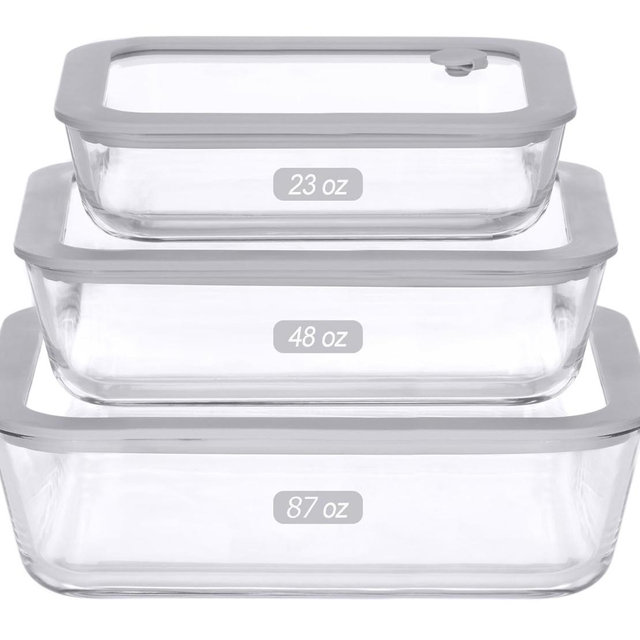 Glass Food Containers with Glass Lid, Microwave Safe Food Storage Container Set, 3 Pack of Large Size, Food Storage Containers with Lids, Meal Prep containers with Leak Proof Lid.