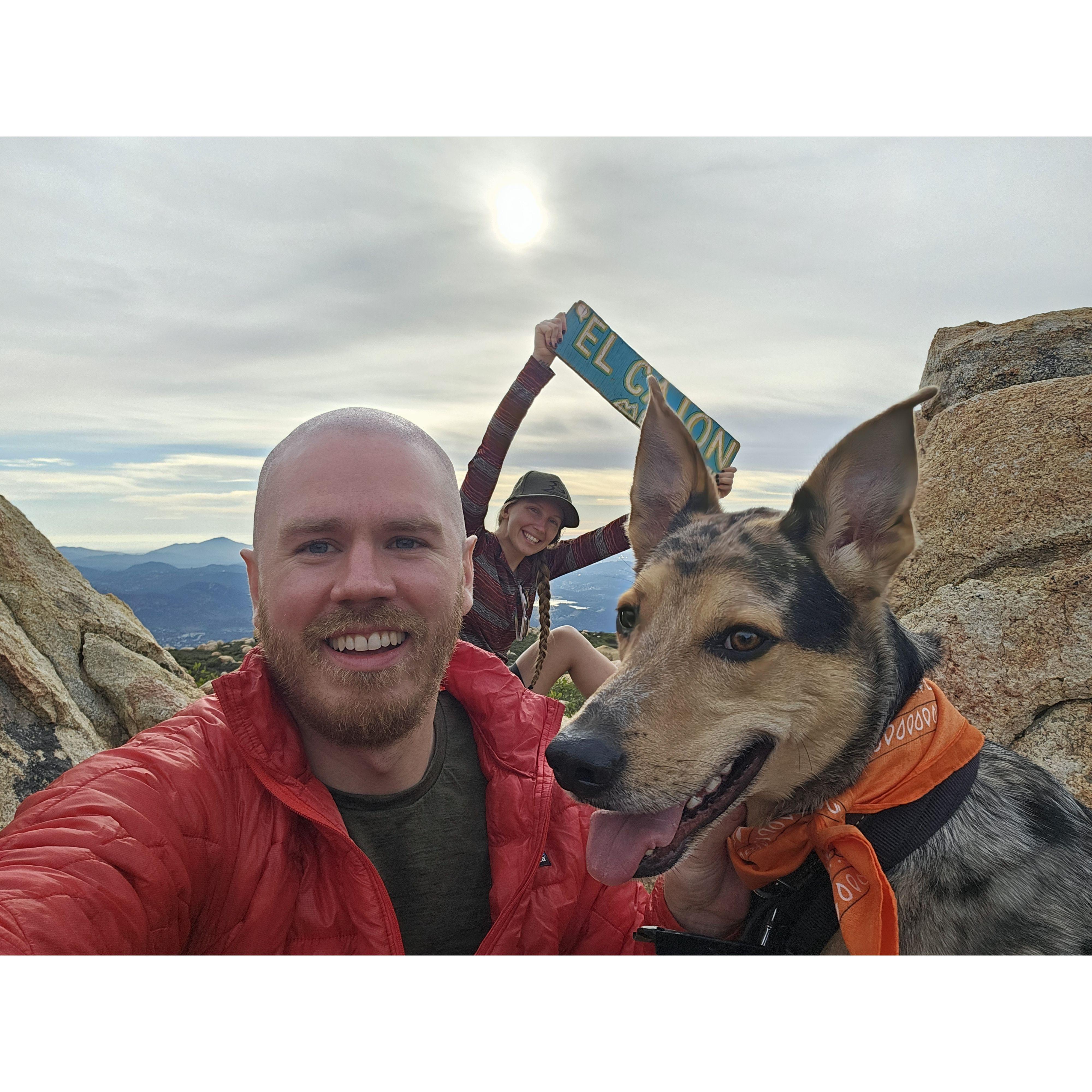 Hiked El Cajon Mountain for Christmas 2023. Tukker's paws and Sierra's knees almost didn't survive. Turns out Stephen is more fit than both Sierra and Tukker.
Also, intro Stephen's bald phase.