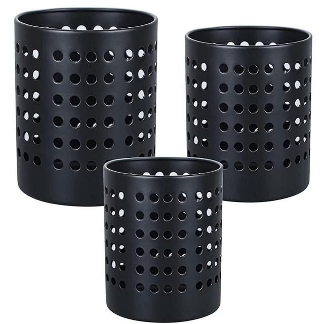 KSENDALO Black Utensil Sink Holder Set of 3, 18/8 Utility Heavy Sturdy Metal Silverware Holder for Kitchen Home and Office, Diameter 4.72"+4.33"+3.94"(LMS)