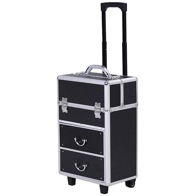 Large Professional MUA Vertical Rolling Full Makeup Travel Train Case - Black