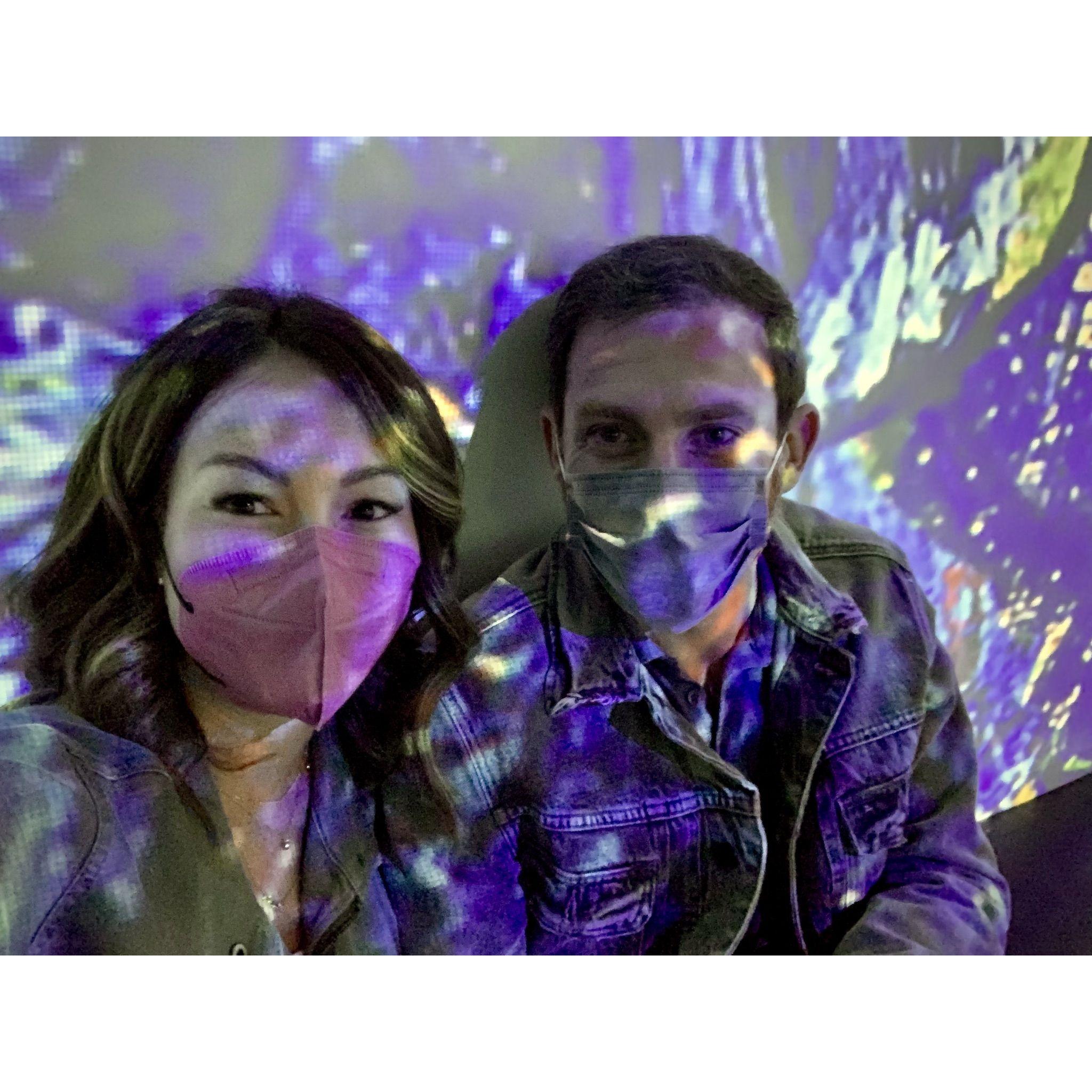 Our third date at Van Gogh Immersive Experiences in LA on Oct. 16, 2021 - masks were still required indoors. That didn't stop Colin from trying to smooch Florence! ;-)
