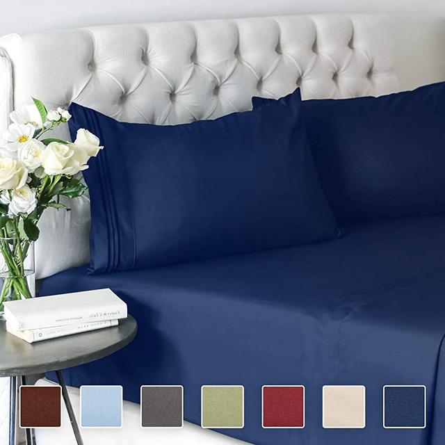 California King Size Sheet Set - 4 Piece - Hotel Luxury Bed Sheets - Extra Soft - Deep Pockets - Easy Fit - Breathable & Cooling - Wrinkle Free - Comfy – Navy Blue - Cali Kings Royal Sheets
