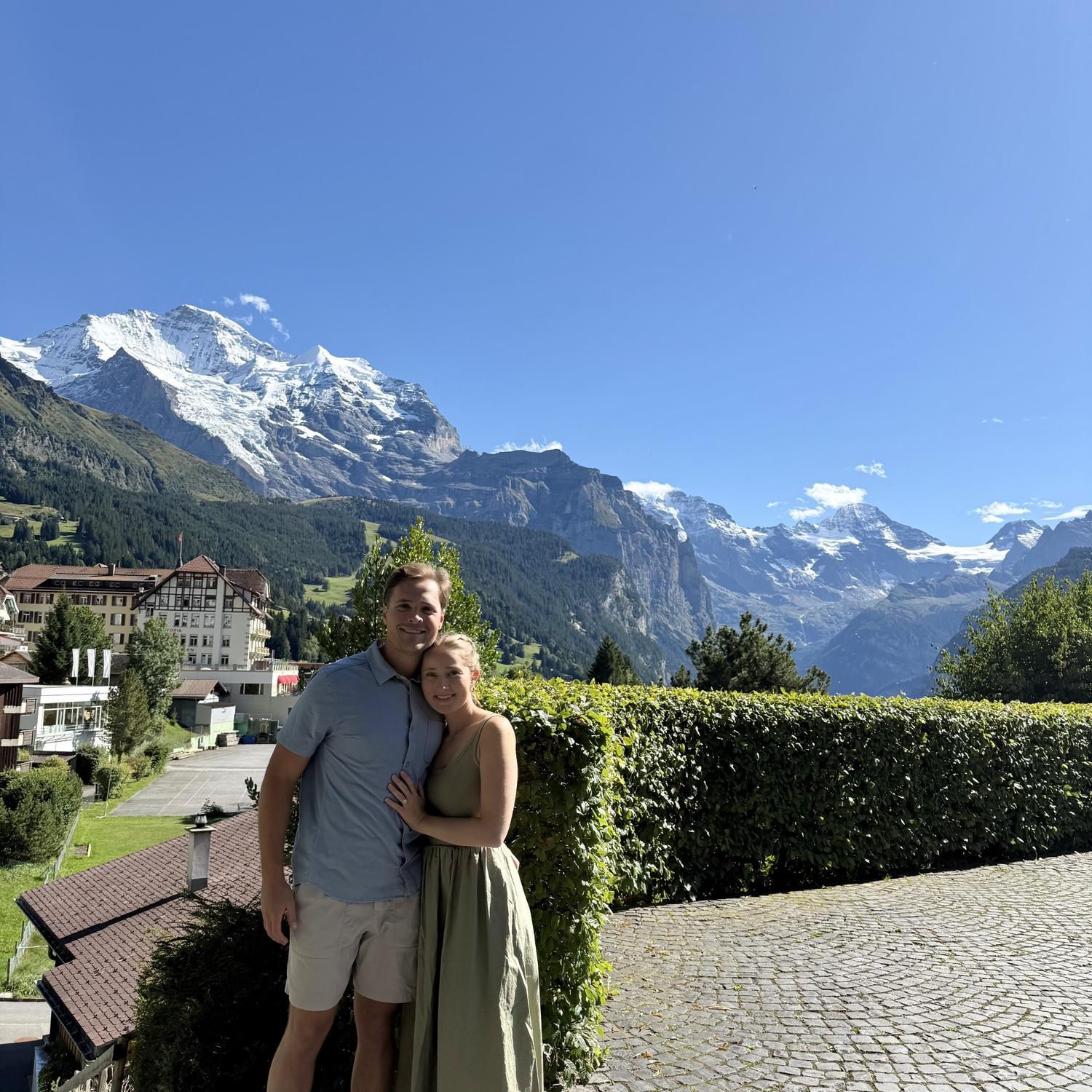 In Wengen, Switzerland, on the other side of the Lauterbrunnen Valley. The Eiger is behind us!