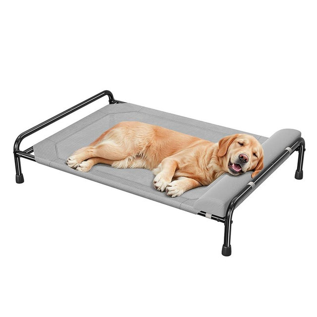 Simple Trending Elevated Dog Bed for Large Dogs, Cooling Raised Pet Cot with Bolster, Breathable Outdoor Couch Bed, 44.5" x 31", Grey