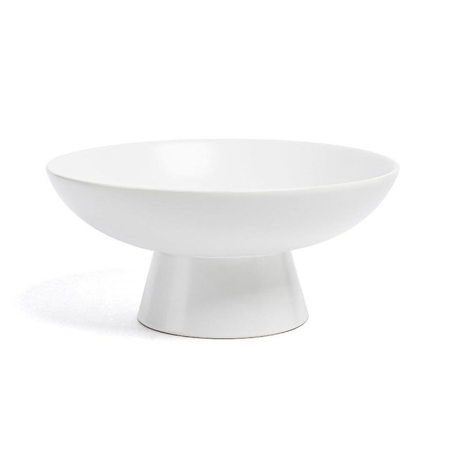 over&back Stoneware Large Footed Food Bowl - Kitchen and Dining Room Stand Perfect for Fruit, Bread, Candy, and More - 11" D x 4.9" H - 2.3 Quarts - Semi-Matte White