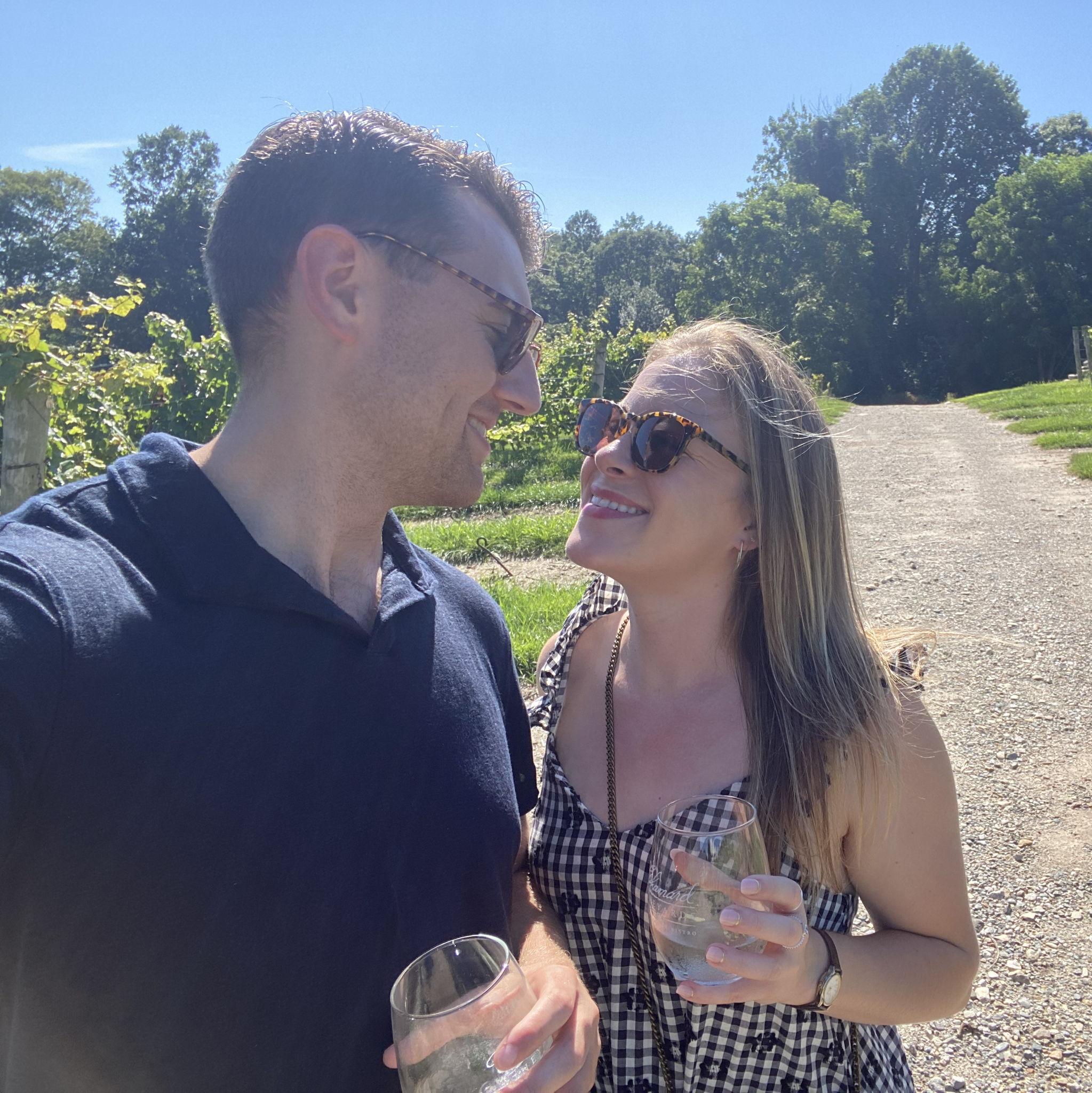 Enjoying wine tasting when we first moved to Connecticut