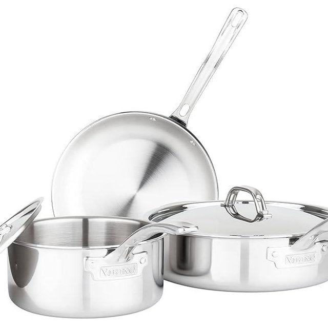 Viking Culinary 3-Ply Stainless Steel Cookware Set with Metal Lids, 5 Piece, Dishwasher, Oven Safe, Works on All Cooktops including Induction